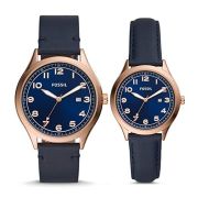 His and Her Wylie Three-Hand Navy Leather Watch Box Set BQ2470SET